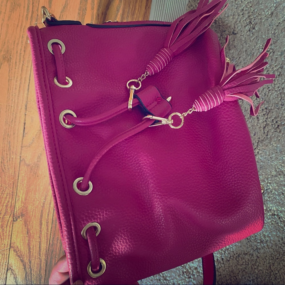 Pink Leather Bucket Bag Fridge Detail Crossbody